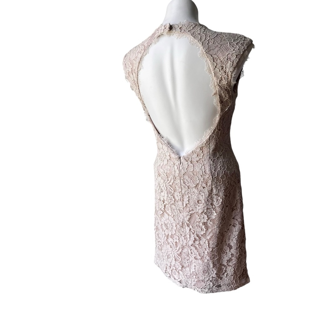 Aidan By Aidan Mattox Beige Open Back Lace Sheath Dress, Sz 8 - Picture 7 of 15